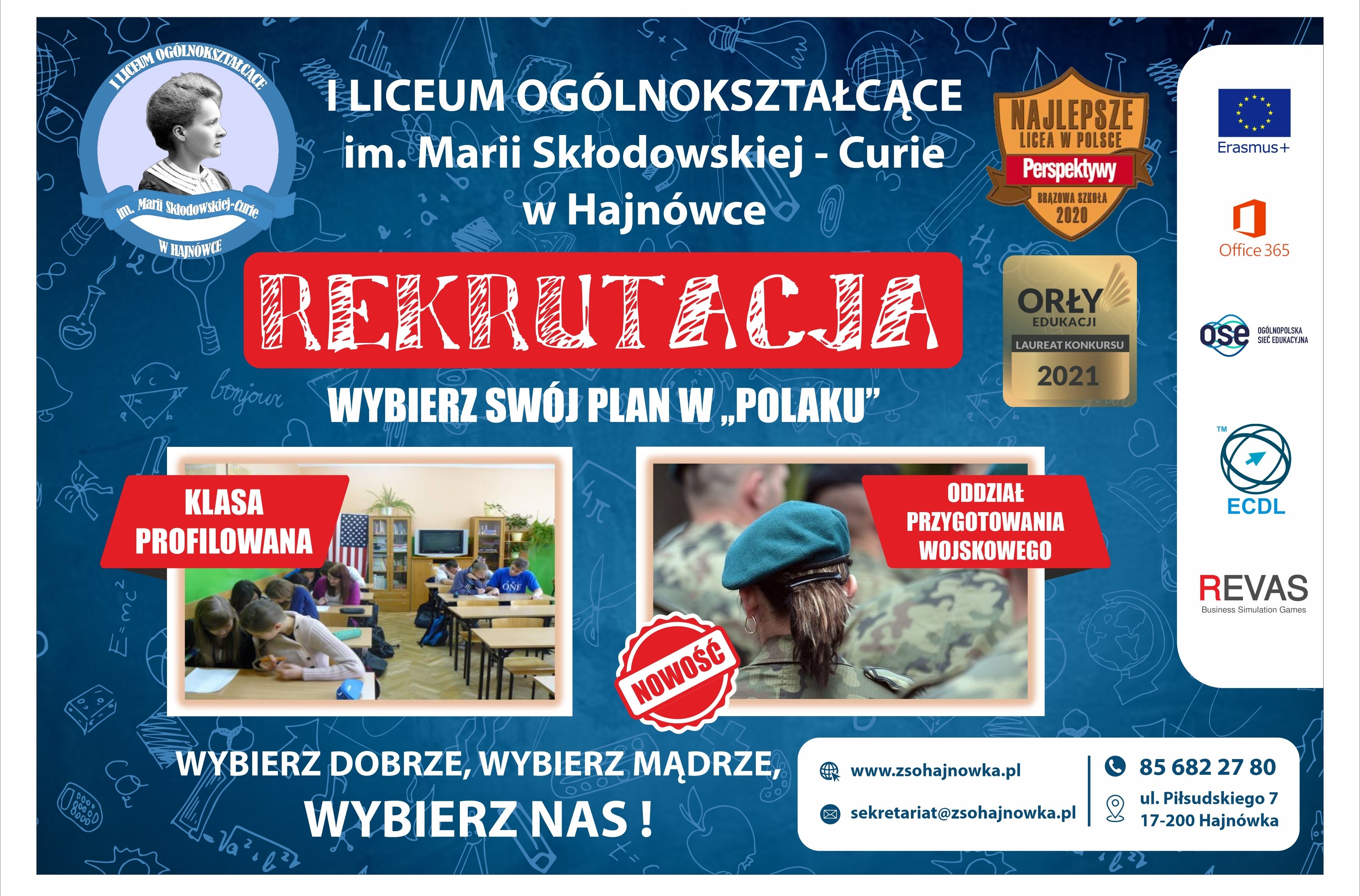 plakat promujący I LO im. Marii Sklodowskiej - Curie. Wybierz swój plan w Polaku